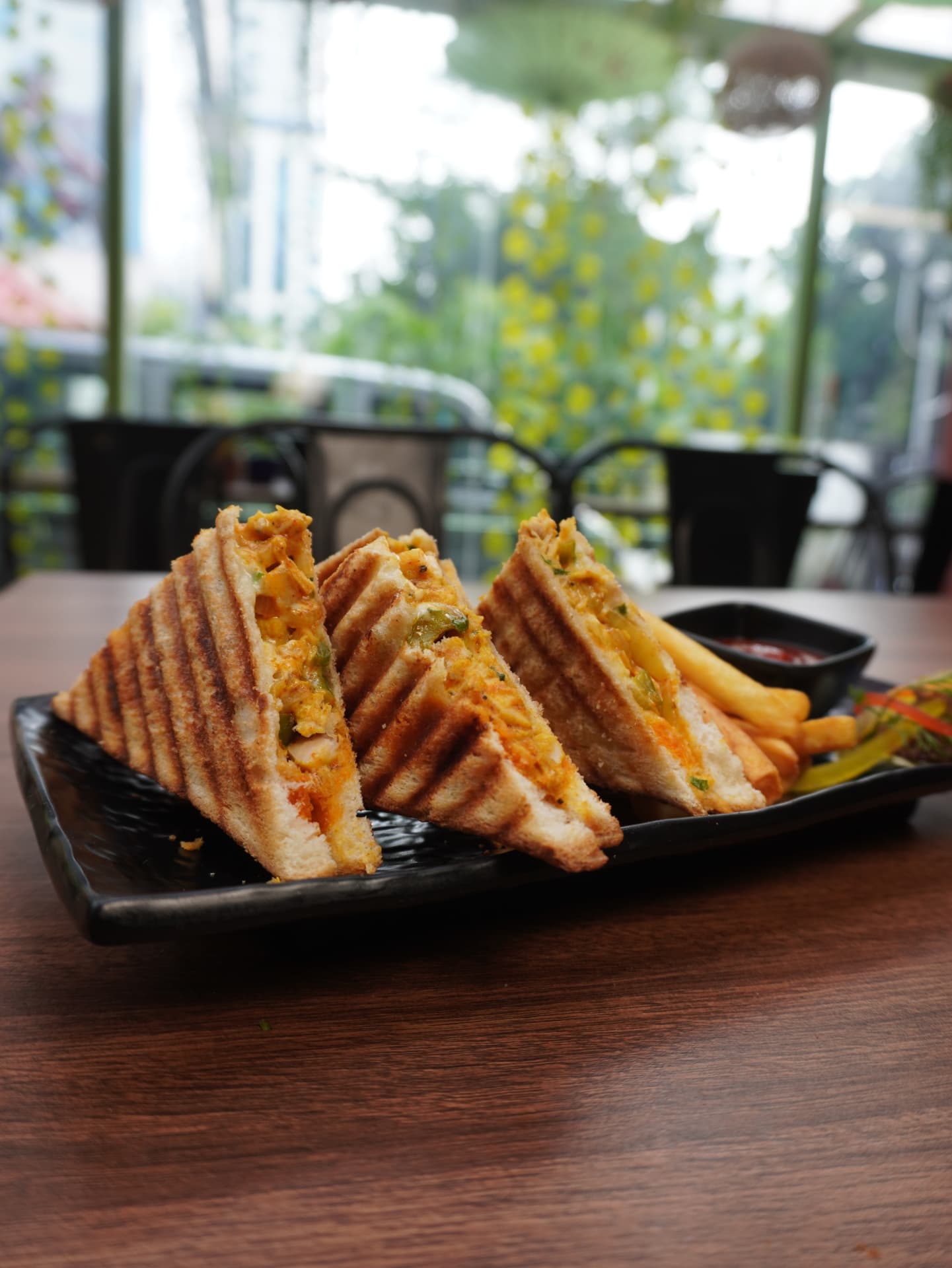 Grilled chicken sandwich with fries